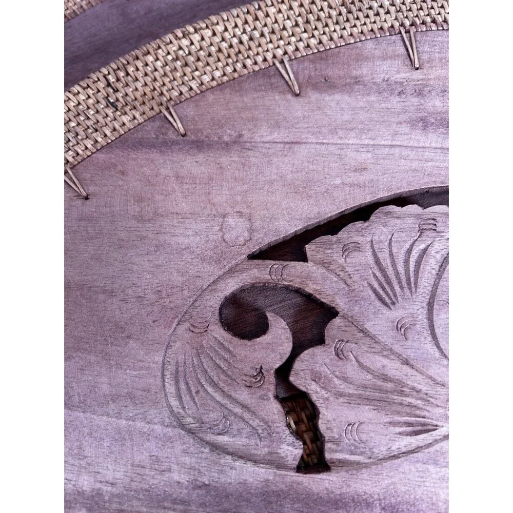 Vintage Hand-Carved Rattan Placemats Set of 6 Fish Floral Bird Boho Decor Brown